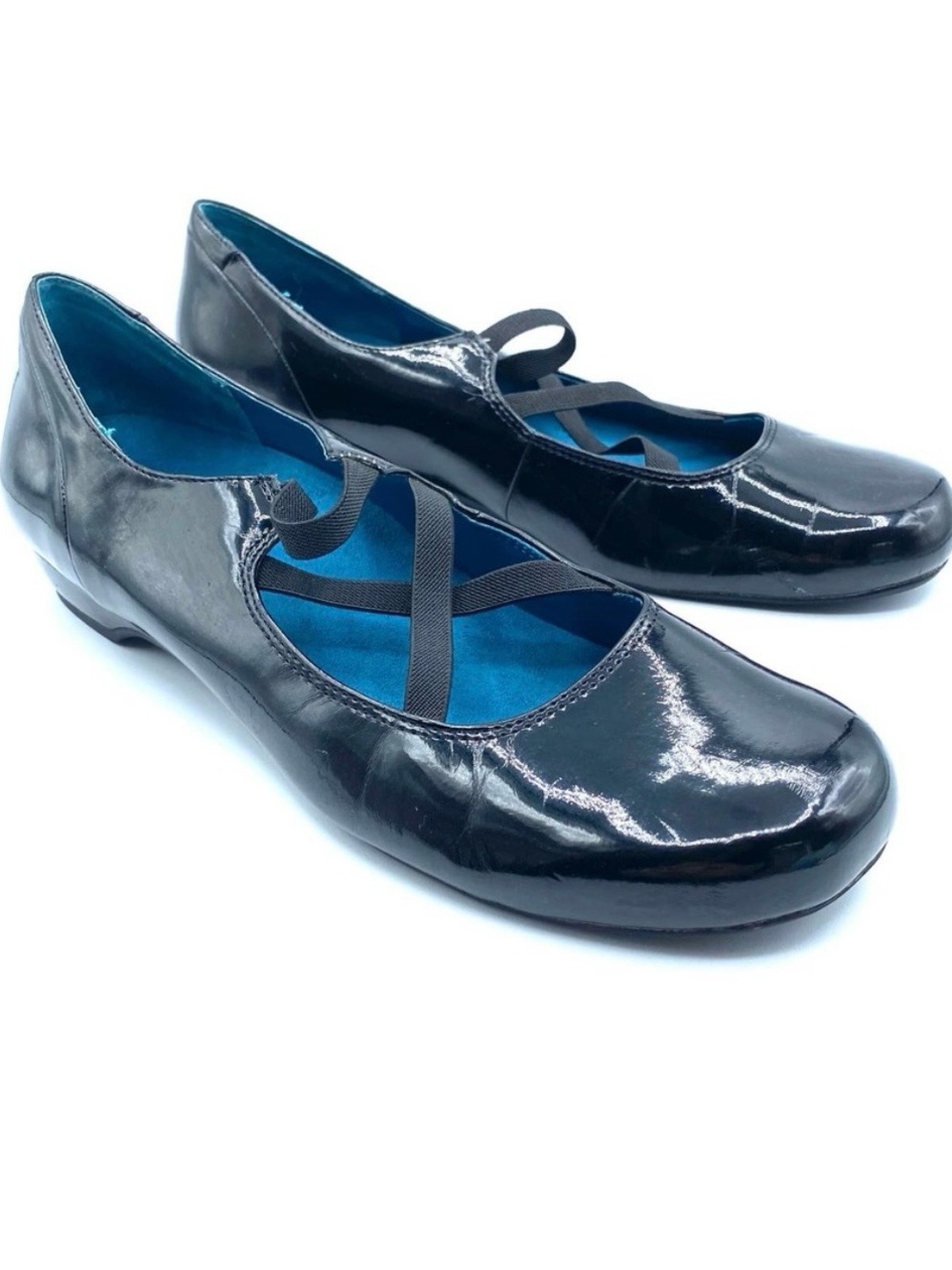 Vionic Cross Strap Patten Leather Low Heel Orthaheel Flat Black Slip On